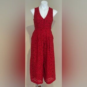 Moulinette Soeurs Anthropologie Jaeda Red Lace Wide Leg Jumpsuit Sz.2. & Pockets